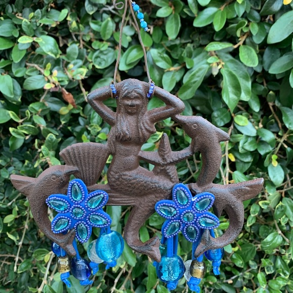 Mermaid, Dolphins & Blue Anemones Sun Catcher Mobile with Foiled Blown Glass - Picture 11 of 13